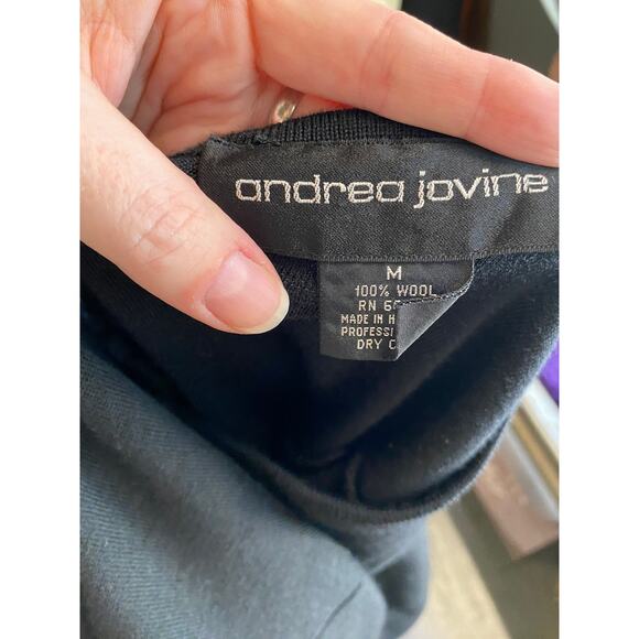 1980s black wool bandage dress backless beaded mock neck ruched 80s body con med - Picture 11 of 11